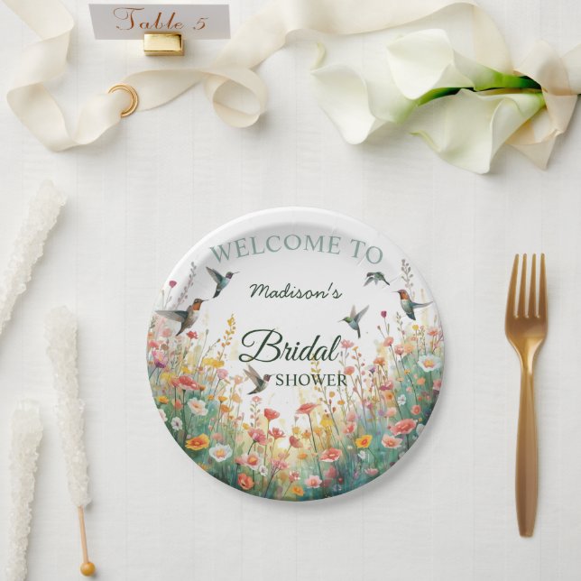 Frühlings-Aquarell-Vögel Florales Monogramm Wildbl Pappteller (Hochzeit)