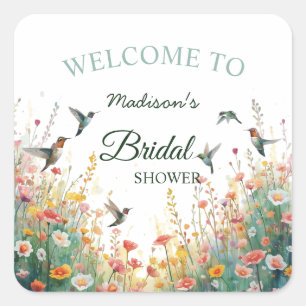 Frühlings-Aquarell-Vögel Florales Monogramm Wildbl Quadratischer Aufkleber
