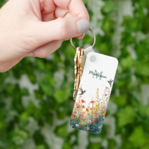 Frühlings-Aquarell-Vögel Florales Monogramm Wildbl Schlüsselanhänger