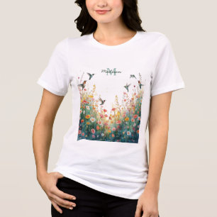 Frühlings-Aquarell-Vögel Florales Monogramm Wildbl Tri-Blend Shirt
