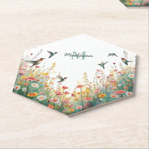 Frühlings-Aquarell-Vögel Florales Monogramm Wildbl Untersetzer