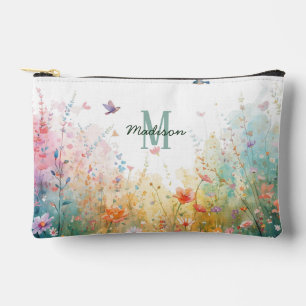 Frühlings-Aquarell-Vögel Florales Monogramm Wildbl Zubehörtasche