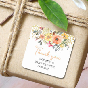 Frühlings-Blumen-Baby-Party Quadratischer Aufkleber