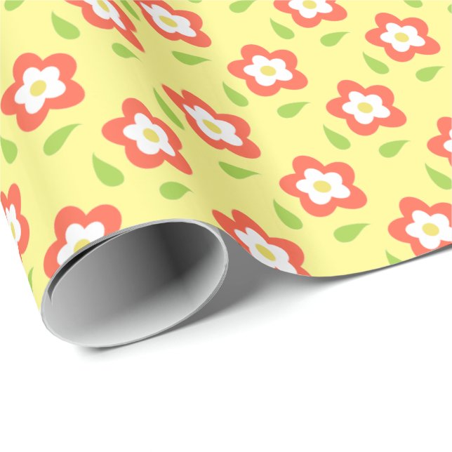 Frühlings-Blumen-Blasen Gelbes Muster Geschenkpapier (Rolleneckpunkt)