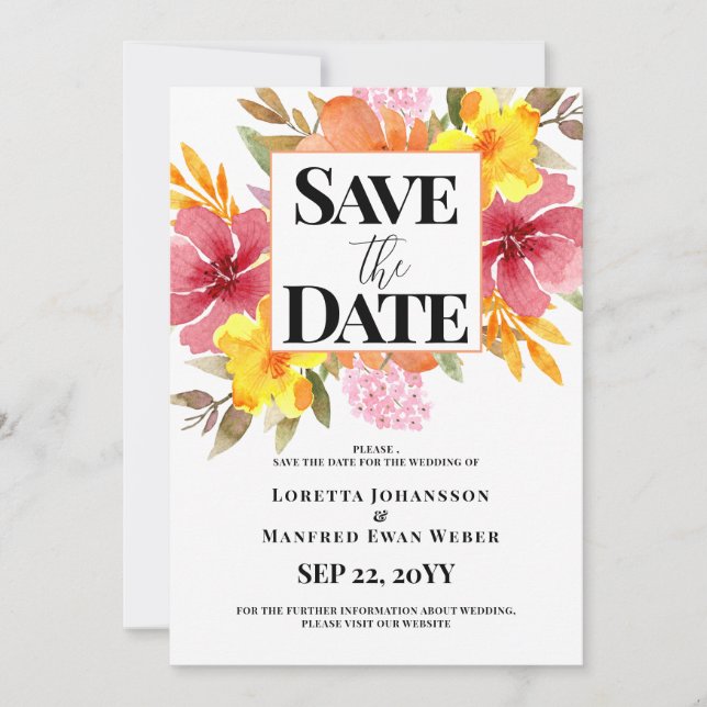 Frühlings-Blumen-Save-the-Date-Einladung Einladung (Vorderseite)