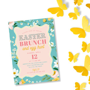Frühlings-Blumen-Schwungrahmen Ostern Brunch Einladung