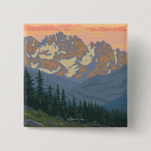 Frühlings-Blumen-Vintages Reise-Plakat Button