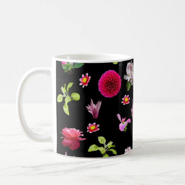 Frühlings-BlumenFoto-Druck-Schwarzes 11 Unze. Kaffeetasse (Links)