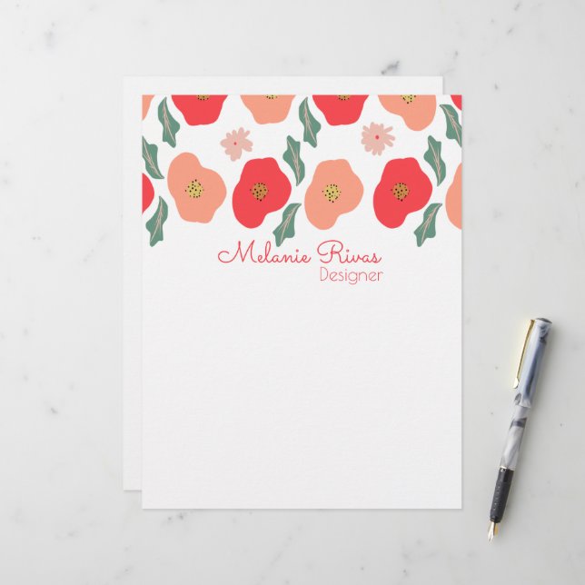 Frühlings-Blumenmuster-Designer Geschäft Briefbogen (Vorderseite/Rückseite Beispiel)