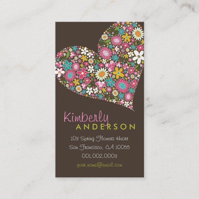 Frühlings-Blumenvalentine-Liebe-Herz-Visitenkarte Visitenkarte (Vorderseite)