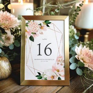 Frühlings-Blush-Blumen-Geometrischer-Rahmen-Hochze Tischnummer
