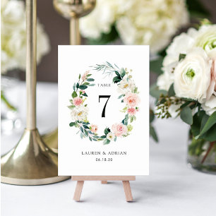 Frühlings-Blush-Blumenkranz-Hochzeit-Tischnummer Tischnummer