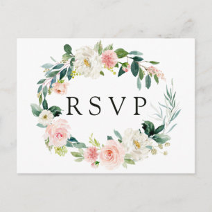 Frühlings-Blush-Blumenkranz-Hochzeits-RSVP-Postkar Einladungspostkarte