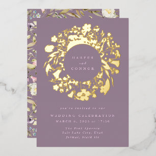 Frühlings-Boho-Wildblumen-Pampas-Kranz-Hochzeit Folieneinladung