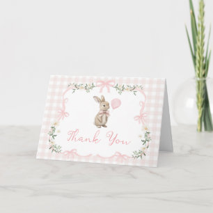 Frühlings-Coquette-Häschen Rosa Gingham 1. Geburts Dankeskarte