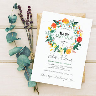 Frühlings-Dahlia-Wildblumen-Kranz Baby Shower in P Einladung