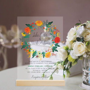 Frühlings-Dahlien-Wildblumen-Kranz Hochzeit Acryleinladungen