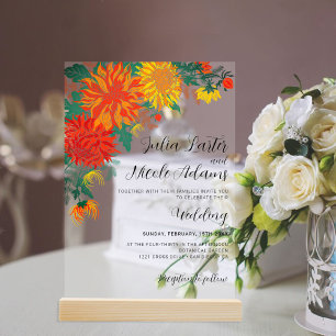 Frühlings-Dahlien-Wildblumen-Kranz Hochzeit Acryleinladungen