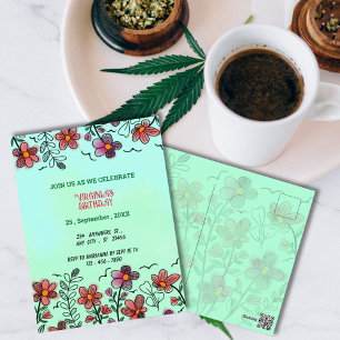 FRÜHLINGS-EINZIGARTIGE ROTE DOODLE BLUMEN GEBURTST POSTKARTE