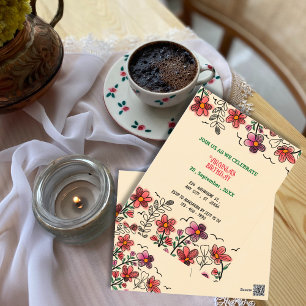 FRÜHLINGS-EINZIGARTIGE ROTE DOODLE BLUMEN GEBURTST POSTKARTE