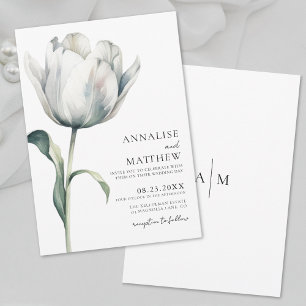 Frühlings-Elegante Moderne Weiße Florale Hochzeit Einladung
