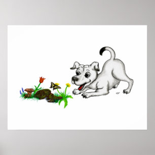 Frühlings Erwachen, Welpe mit Blumen und Schmetter Poster