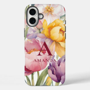 Frühlings-Floral-Monogramm iPhone 16 Plus Hülle