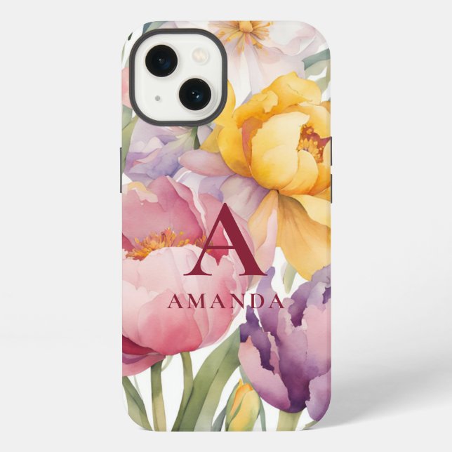 Frühlings-Floral-Monogramm iPhone Hülle (Rückseite)