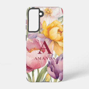 Frühlings-Floral-Monogramm Samsung Galaxy Hülle