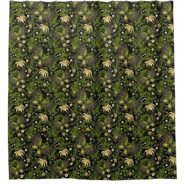 Frühlings Grün-Gold-Muster Duschvorhang (Vorderseite)