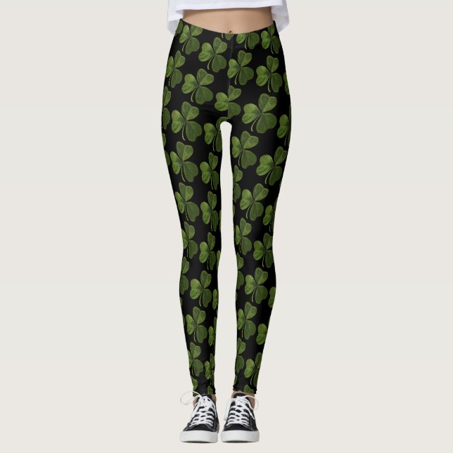 Frühlings-grünes irisches Kleeblatt-Muster Leggings (Vorderseite)