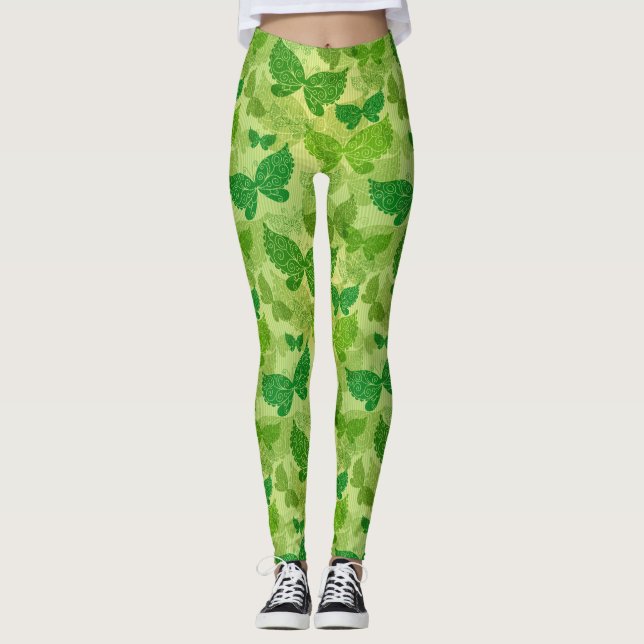 Frühlings-grünes Muster Leggings (Vorderseite)