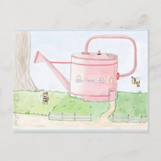 Frühlings gruss hummel gießkanne garten postkarte