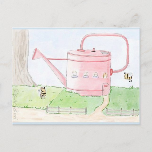 Frühlings gruss hummel gießkanne garten postkarte (Vorderseite)