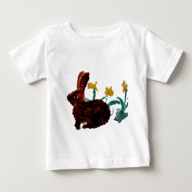 Frühlings-Kaninchen-Narzissen-Kunst Baby T-shirt (Vorderseite)