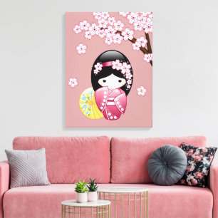 Frühlings-Kokeshi-Puppe - Süße japanische Geisha a Leinwanddruck