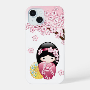 Frühlings-Kokeshi-Puppe - Süße japanische Geisha iPhone 15 Hülle