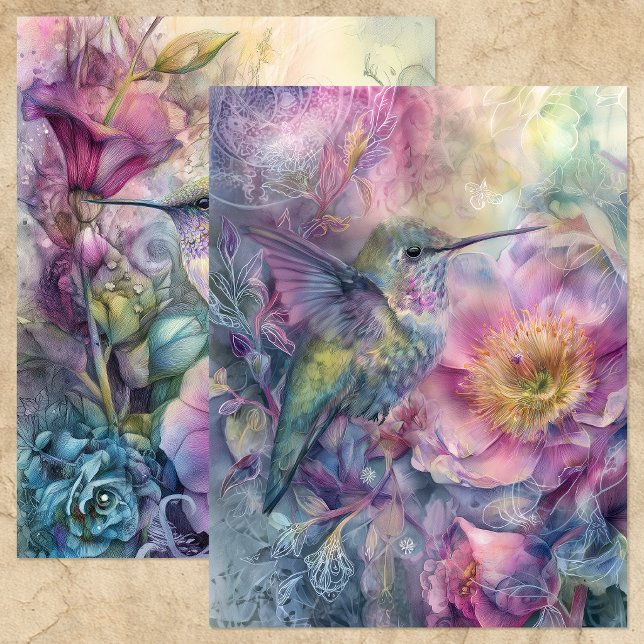 FRÜHLINGS-KOLIBRI-BLUMEN-GARTEN-SCRAPBOOK-PAPER (SPRING HUMMINGBIRD FLORAL GARDEN SCRAPBOOK PAPER)