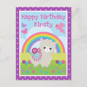 Frühlings-Lama mit Blumen und Regenbogen zum Gebur Postkarte