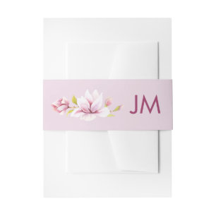 Frühlings-Magnolias-Monogram-Hochzeit Einladungsbanderole