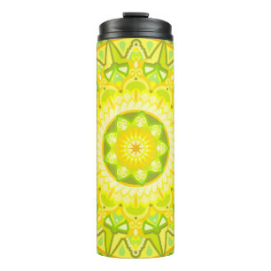 Frühlings-Mandala-Reise Grün Gelb Floral Boho Thermosbecher