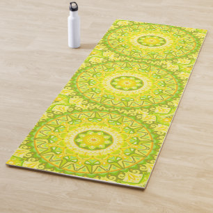 Frühlings-Mandala-Yoga Grün Gelb Floral Fitness Yogamatte