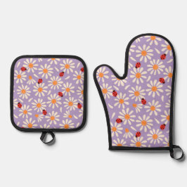 Frühlings-Marienkäfer und Gänseblümchen Ofenhandschuh & Topflappen-Set