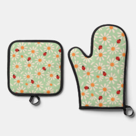 Frühlings-Marienkäfer und Gänseblümchen Ofenhandschuh & Topflappen-Set
