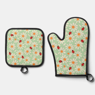 Frühlings-Marienkäfer und Gänseblümchen Ofenhandschuh & Topflappen-Set