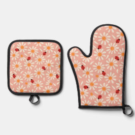 Frühlings-Marienkäfer und Gänseblümchen Ofenhandschuh & Topflappen-Set
