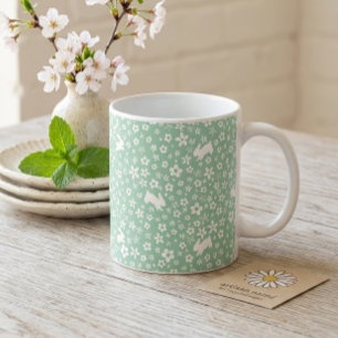 Frühlings-Mintgrüner-Blumen-Hase Kaffeetasse