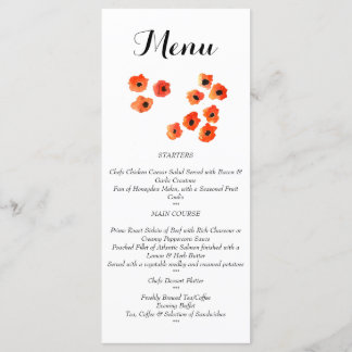 Frühlings-Mohnblumen Hochzeitsmenü Menükarte
