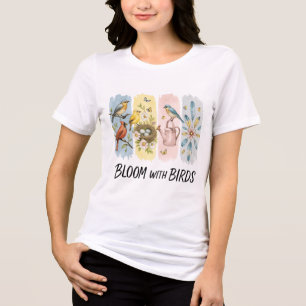 Frühlings-Naturillustration 'Blühen mit Vögeln' Tri-Blend Shirt