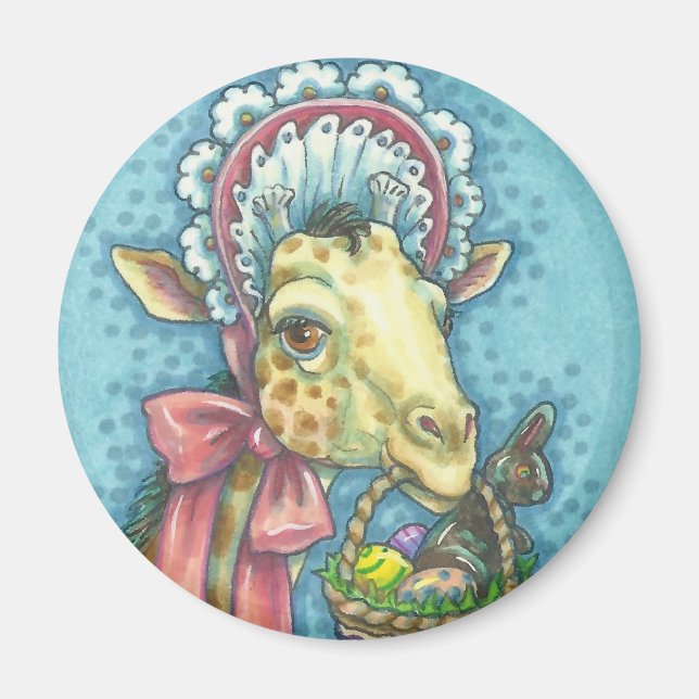 Frühlings OSTER GIRAFFE MAGNET Rund (Vorne)
